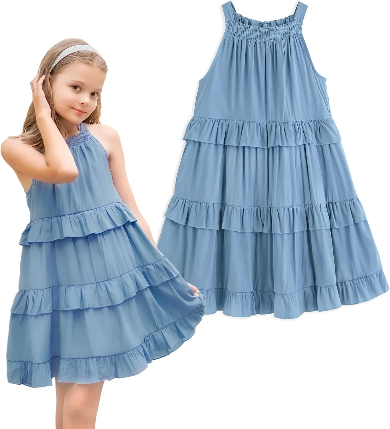 Simplee kids Girls Dresses Sleeveless Linen Dress Casual Solid Color Summer Dress