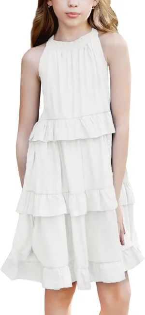 Simplee kids Girls Dresses Sleeveless Linen Dress Casual Solid Color Summer Dress