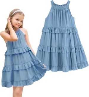 Simplee kids Girls Dresses Sleeveless Linen Dress Casual Solid Color Summer Dress