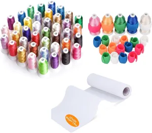 Simthread 40 Brother Colors Polyester Embroidery Thread 500M Upgrade Kit|with 20PCS Thread Holder&10" x10Y Tear Away Embroidery Stabilizer|for Brother Janome Singer Pfaff Bernina Sewing Machines