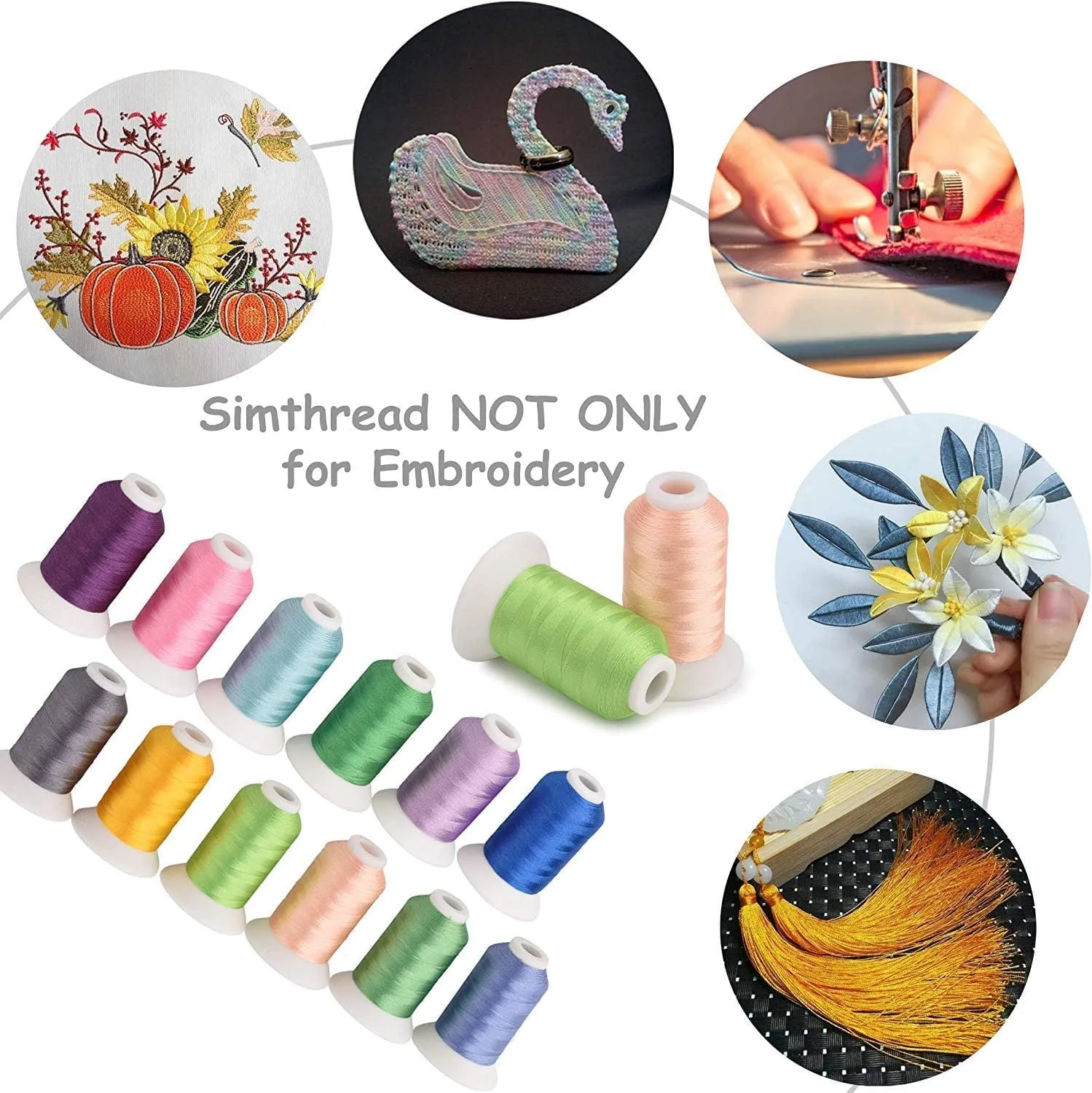 Simthread 40 Brother Colors Polyester Embroidery Thread 500M Upgrade Kit|with 20PCS Thread Holder&10" x10Y Tear Away Embroidery Stabilizer|for Brother Janome Singer Pfaff Bernina Sewing Machines