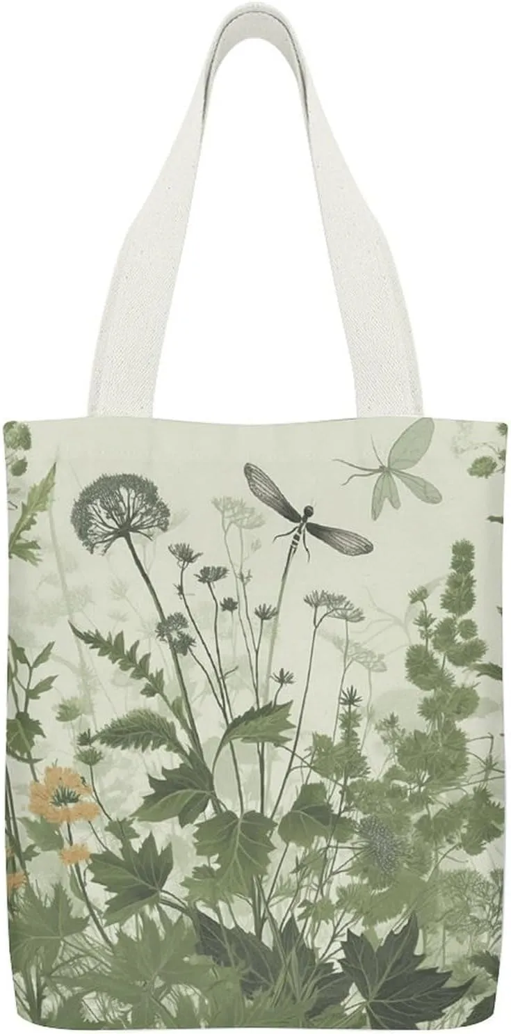 Single-sided Printed Canvas Handbag,Herb with Dragonfly Wings Print Simple Handbag,single Shoulder Tote Bag,canvas Bag