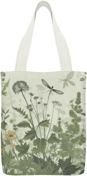 Single-sided Printed Canvas Handbag,Herb with Dragonfly Wings Print Simple Handbag,single Shoulder Tote Bag,canvas Bag