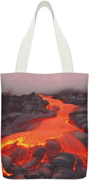 Single-sided Printed Canvas Handbag,Red Lava Print Simple Handbag,single Shoulder Tote Bag,canvas Bag