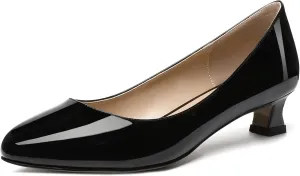 SKYSTERRY Women's Office Kitten Round Toe Slip On Patent Spool Low Heel Pumps Office Dress Shoes 1.5 Inch