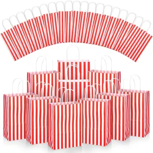 Skyygemm 32 Pcs Paper Gift Bags Bulk with Handle, 6.3 x 3.2 x 8.6 Inch Assorted Colors Kraft Goodie Gift Wrap Bags for Birthday Party Favor Decor(Red and White)