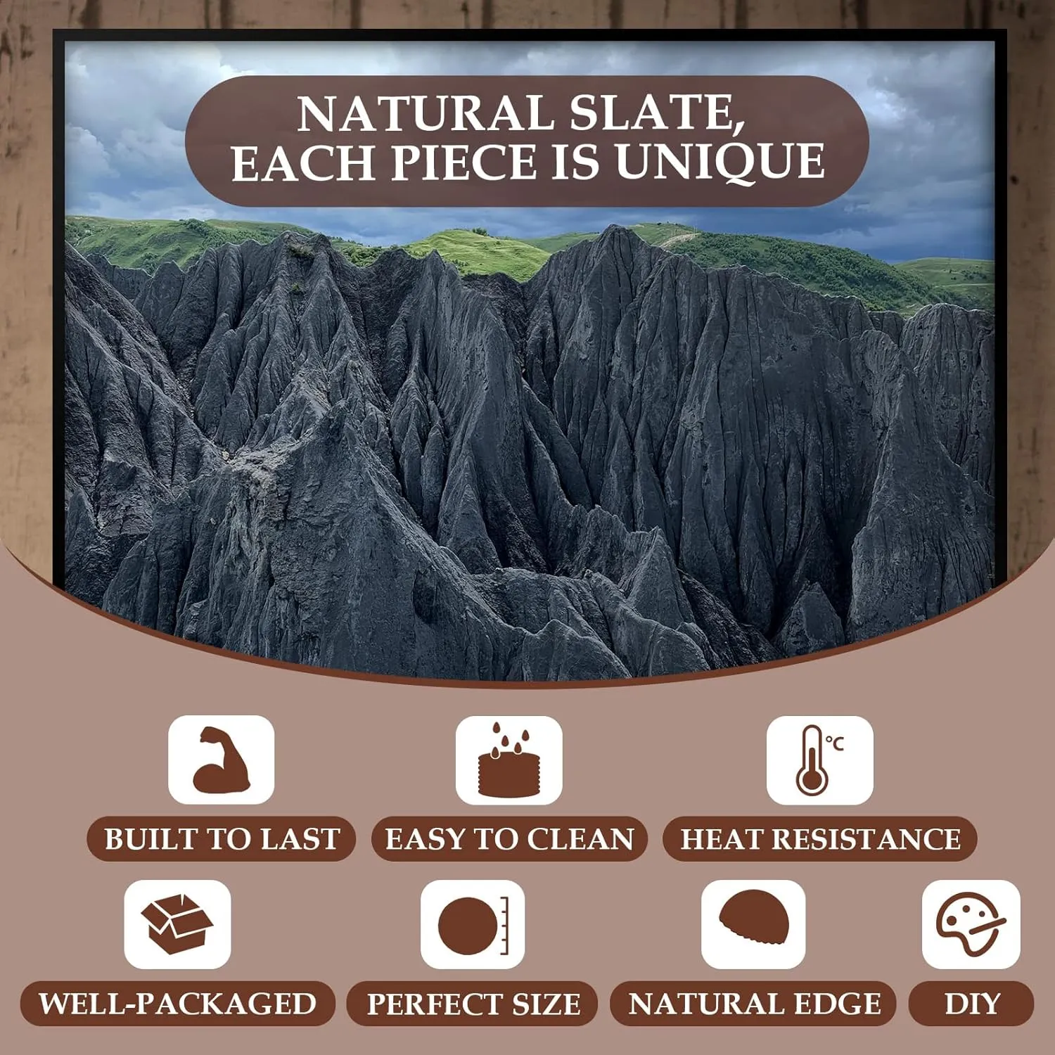 Slate Drink Coasters with Metal Holder, GOH DODD Set of 8 Black Coasters, 4 Inch Stone Coaster Set Coffee Table Decor Tabletop Protection for Home Office Kitchen Apartment Bar