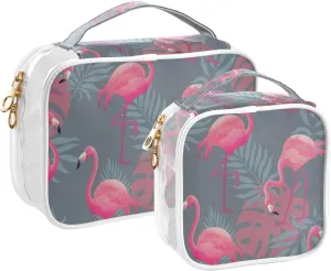 Slender Flamingo Travel Toiletry Bag for Women 2 Pack Clear Makeup Bag with Handles Waterproof Cosmetic Bag