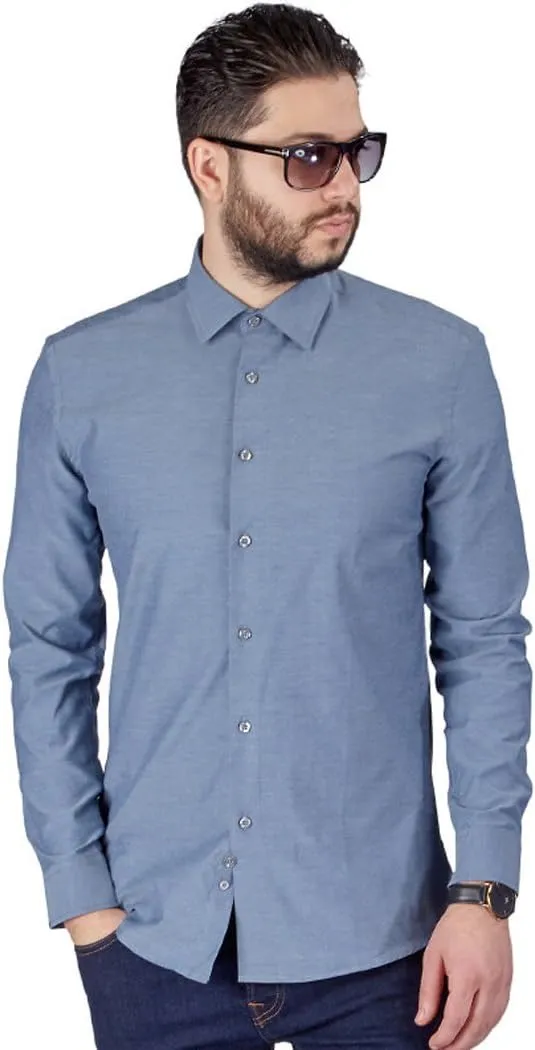 Slim Fit Men's Dress Shirt Solid Color Long Sleeves Spread Collar Fitted by AZAR