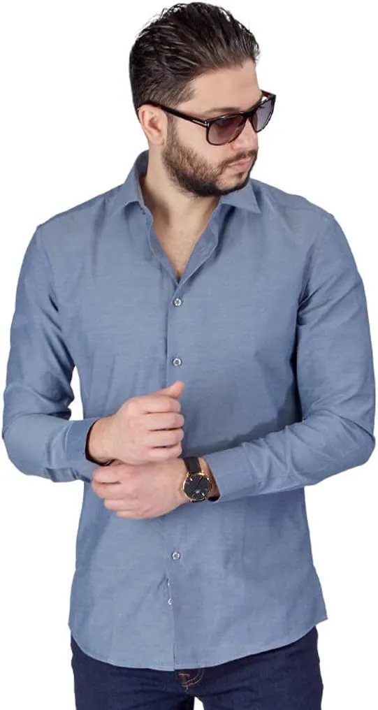 Slim Fit Men's Dress Shirt Solid Color Long Sleeves Spread Collar Fitted by AZAR