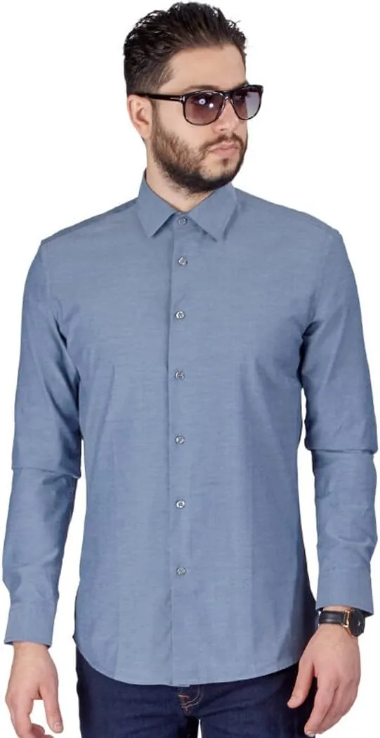 Slim Fit Men's Dress Shirt Solid Color Long Sleeves Spread Collar Fitted by AZAR
