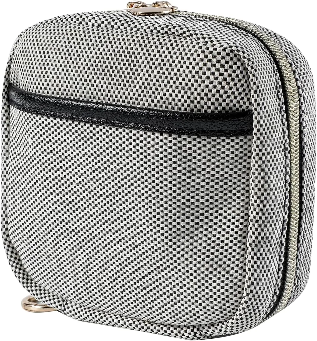Small Canvas Makeup Bag with Compartments for Purse, Wide-open Makeup Pouch with Zipper and Keychain, Key Pocket Lipstick Bag Travel Organizer Bag (04Black)