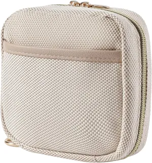 Small Canvas Makeup Bag with Compartments for Purse, Wide-open Makeup Pouch with Zipper and Keychain, Key Pocket Lipstick Bag Travel Organizer Bag（01Beige）