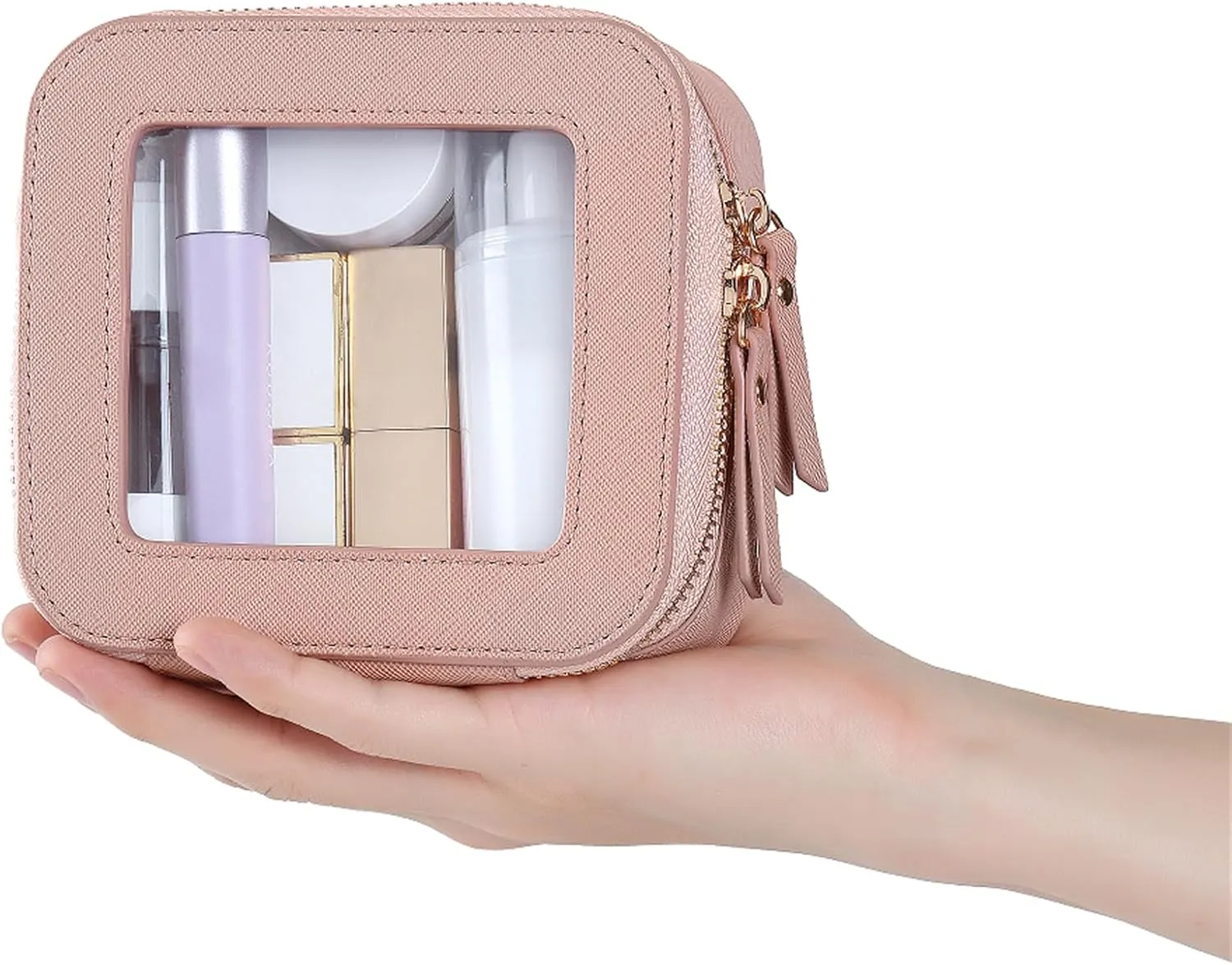 Small Clear Makeup Bag Travel Cosmetic Case, Portable Make Up Organizer Traveling Compact Car Bag for Essentials Transparent Toiletry Bag with Zipper