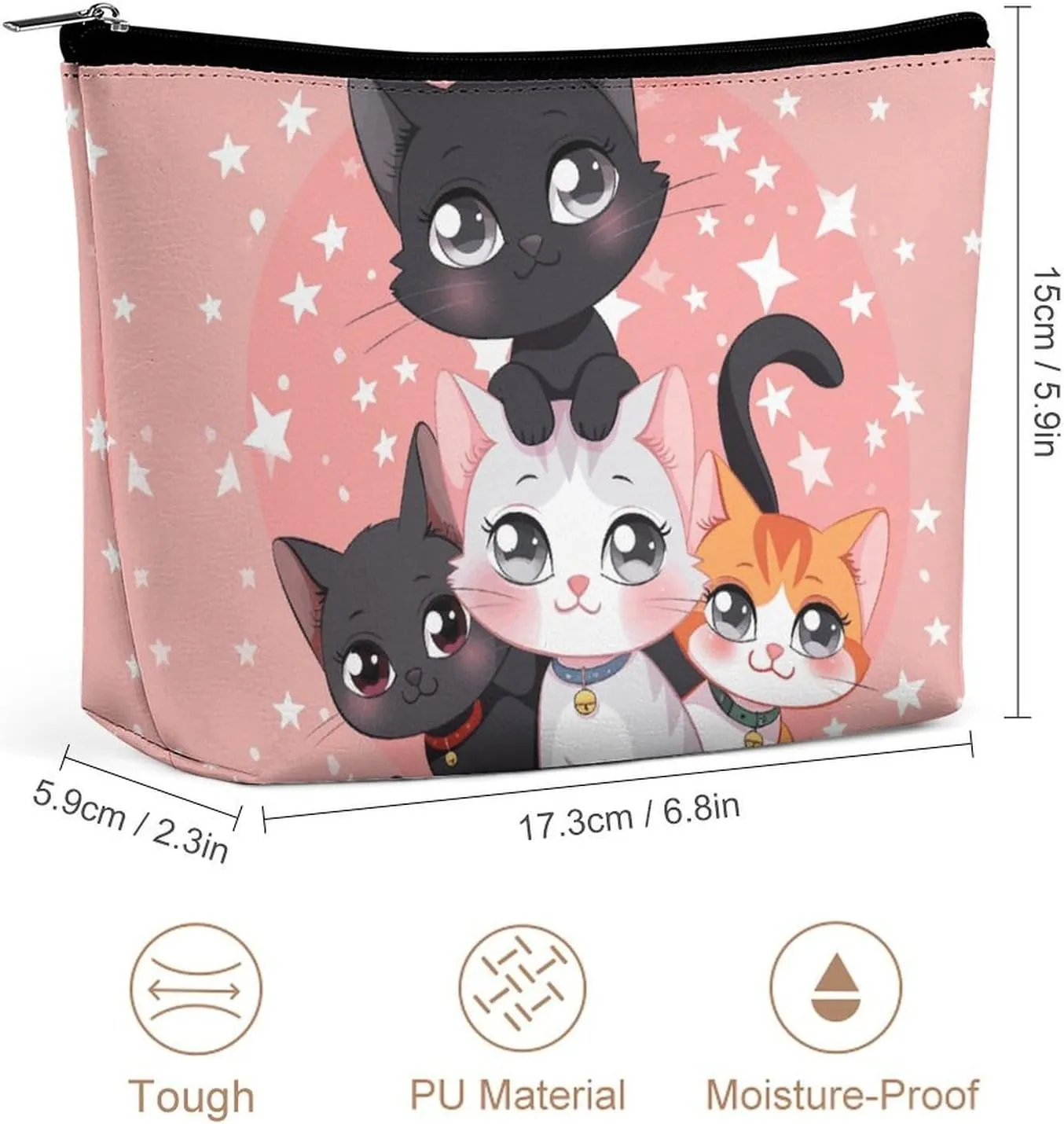 Small Cosmetic Bag Elegant Roomy Cartoon Little Cat Makeup Bags Portable Zipper Pouch Lipstick Bag Travel Toiletry Bag for Best Friend Gift