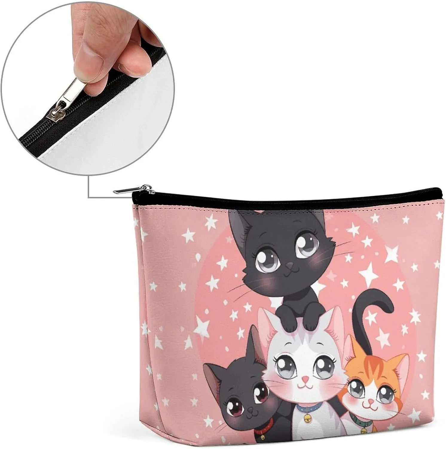 Small Cosmetic Bag Elegant Roomy Cartoon Little Cat Makeup Bags Portable Zipper Pouch Lipstick Bag Travel Toiletry Bag for Best Friend Gift