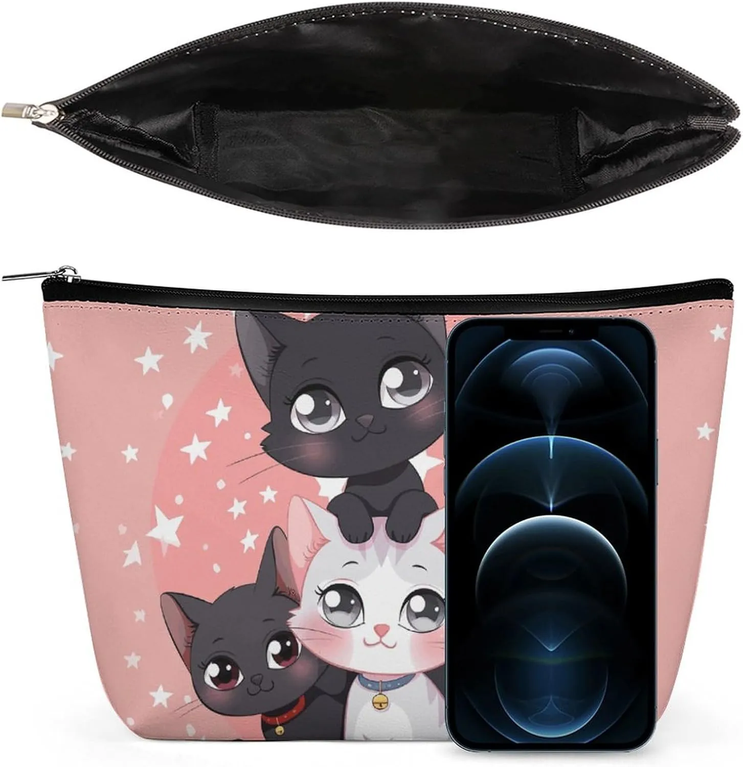 Small Cosmetic Bag Elegant Roomy Cartoon Little Cat Makeup Bags Portable Zipper Pouch Lipstick Bag Travel Toiletry Bag for Best Friend Gift