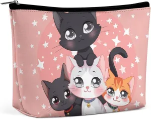 Small Cosmetic Bag Elegant Roomy Cartoon Little Cat Makeup Bags Portable Zipper Pouch Lipstick Bag Travel Toiletry Bag for Best Friend Gift