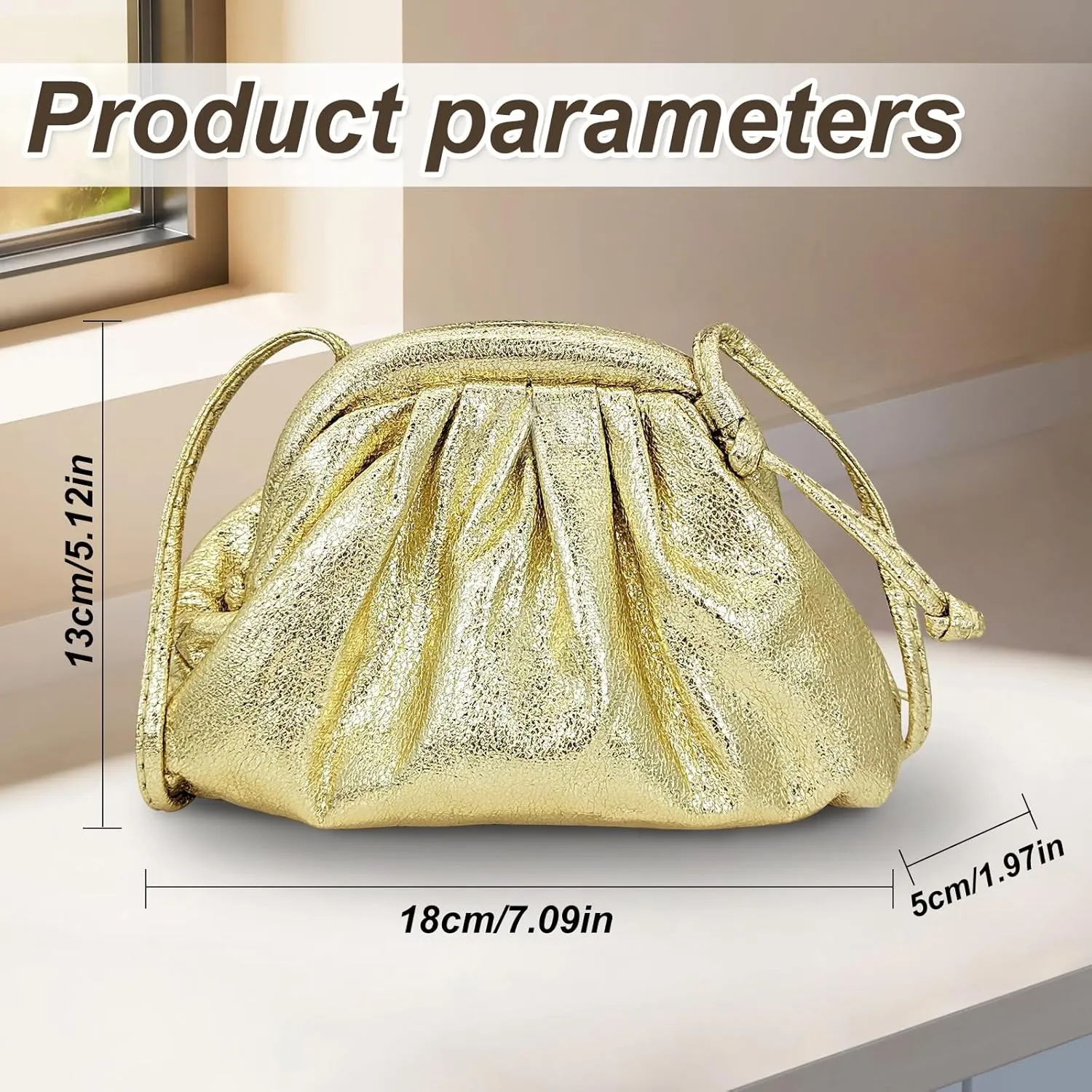 Small Dumpling Shoulder Bag for Women, Cloud Ruched Crossbody Clutch Bags, Leather Party Evening Handbags