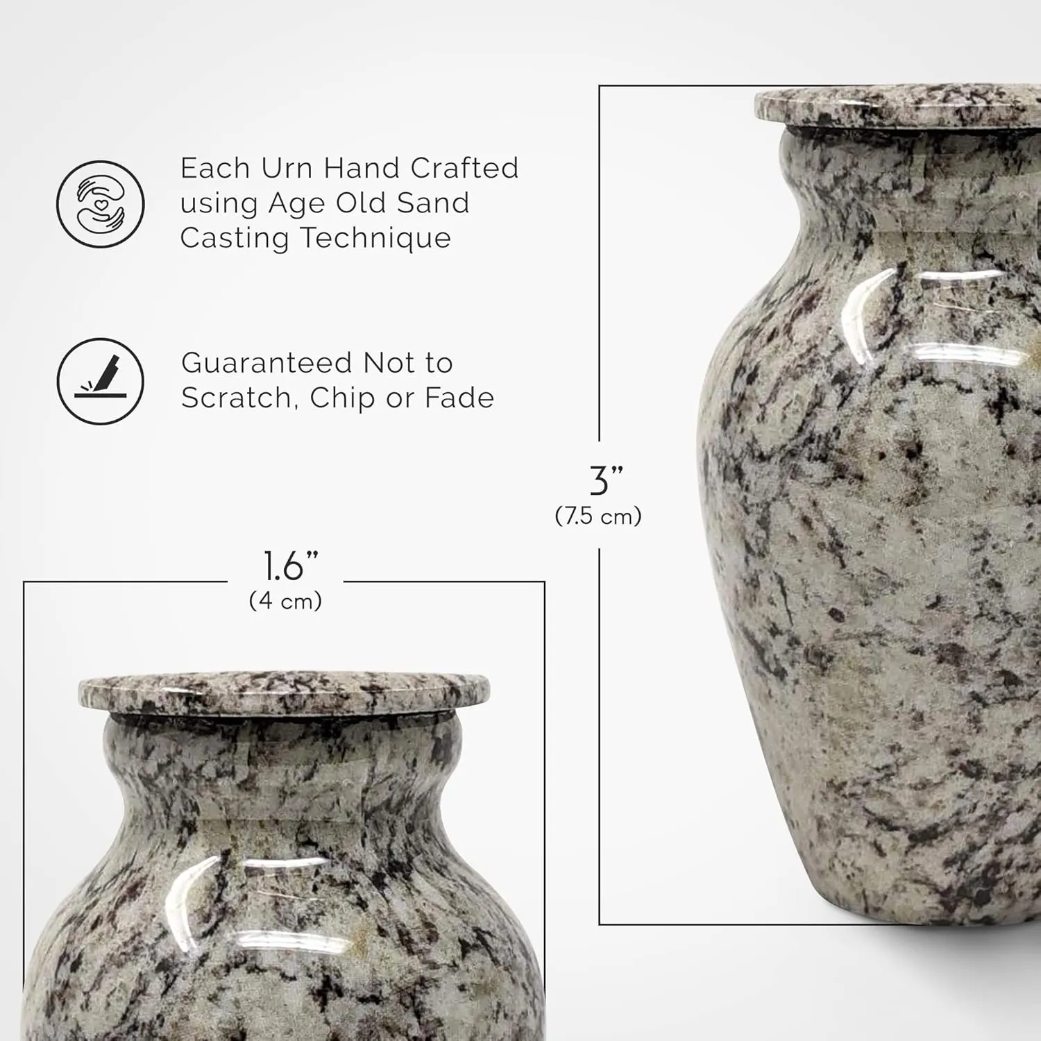Small Keepsake Cremation Urn for Ashes | Handcrafted Metal Memorial Urns | Gray Granite Finish | Mini Urn with Secure Threaded Lid & Protective Felt Base | Perfect for Travel Burial or Display