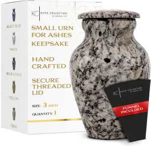 Small Keepsake Cremation Urn for Ashes | Handcrafted Metal Memorial Urns | Gray Granite Finish | Mini Urn with Secure Threaded Lid & Protective Felt Base | Perfect for Travel Burial or Display