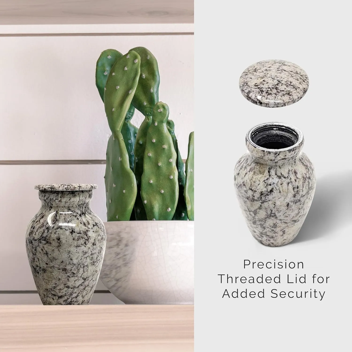 Small Keepsake Cremation Urn for Ashes | Handcrafted Metal Memorial Urns | Gray Granite Finish | Mini Urn with Secure Threaded Lid & Protective Felt Base | Perfect for Travel Burial or Display