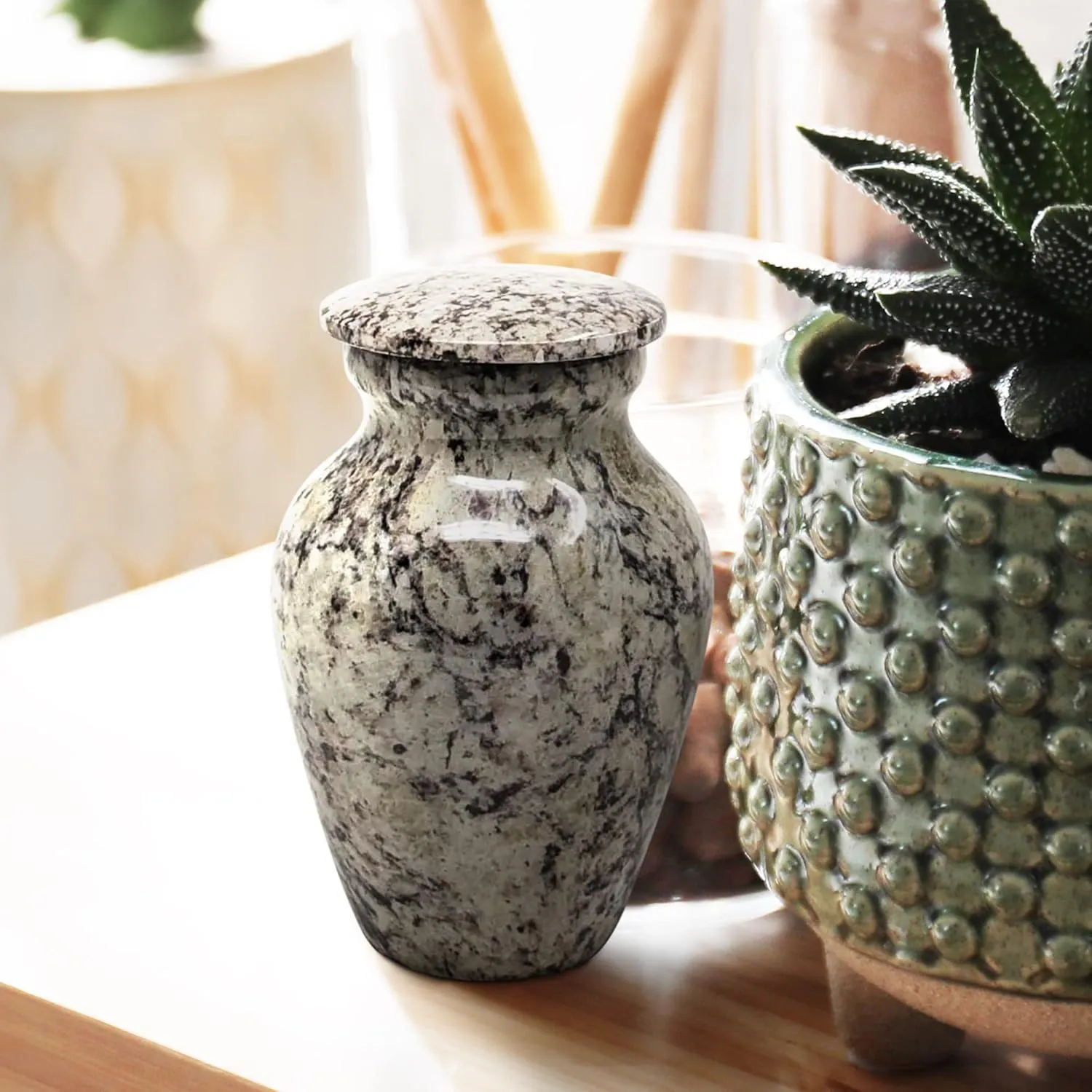 Small Keepsake Cremation Urn for Ashes | Handcrafted Metal Memorial Urns | Gray Granite Finish | Mini Urn with Secure Threaded Lid & Protective Felt Base | Perfect for Travel Burial or Display