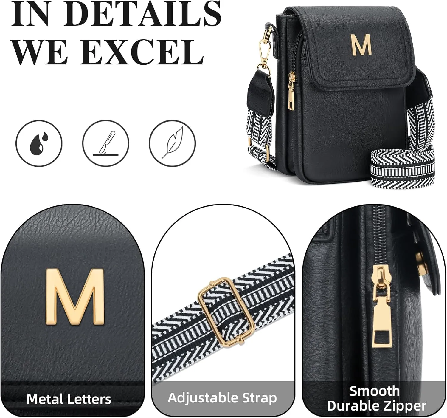 Small Personalized Initial Crossbody Bag for Women Cell Phone Leather Purse Wallet Birthday Gift