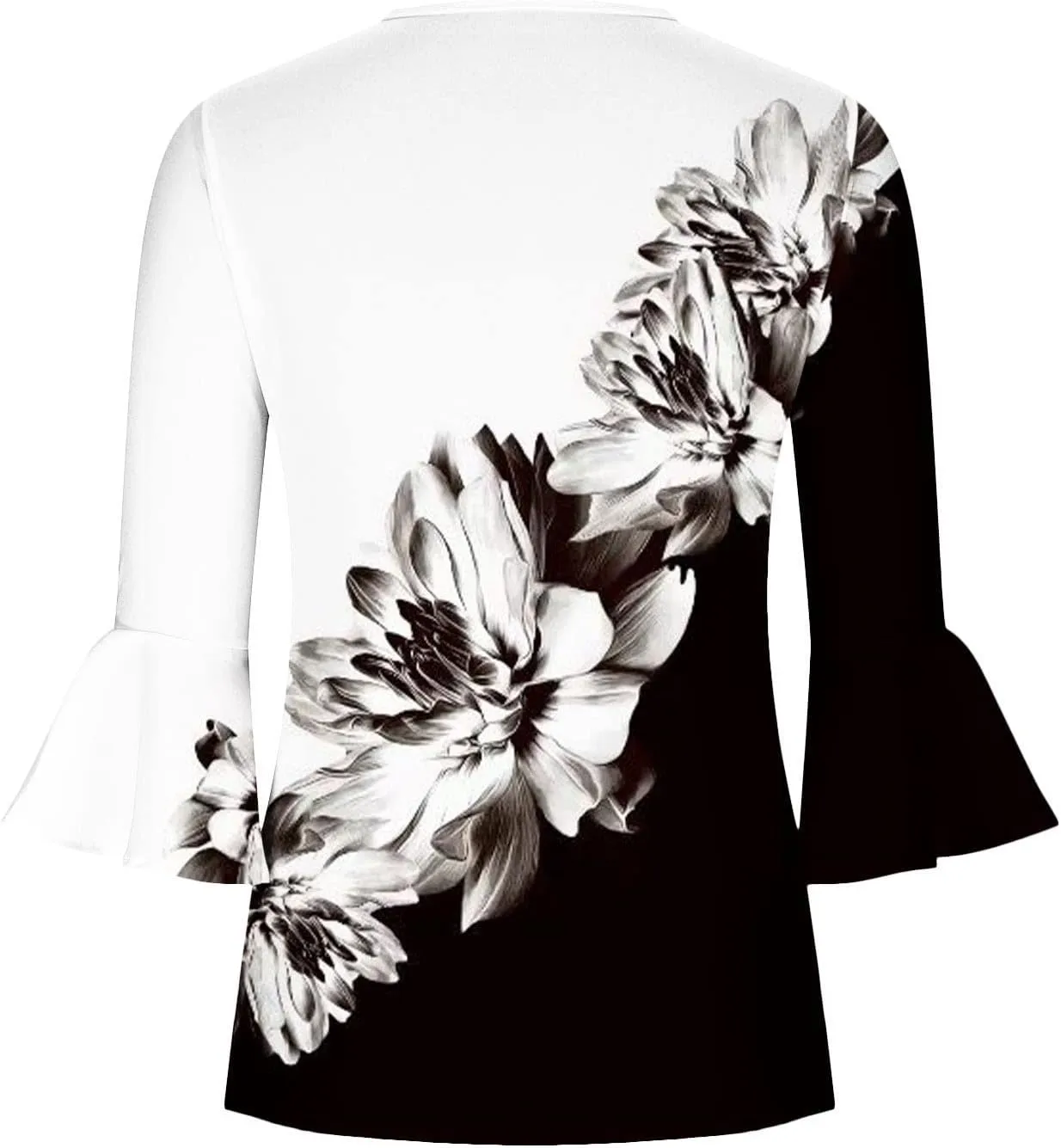 SMIDOW Three Quarter Bell Sleeve Tops for Women Fashion Summer Tunic Shirt 3/4 Sleeve Henley v Neck Boho Floral Tshirt Blouse