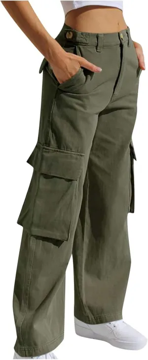 SMIDOW Womens Baggy Cargo Pants Jeans Chino Pants Jeans with Multiple Pockets Straight Leg Workout Casual Denim Pants