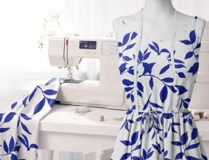 Soimoi Silky Satin Fabric Material, 1 Yard - 42" Inch Width, Blue - Leaves Print - Soft Shiny Fabric for Dress, Pillowcases, Pajamas, Evening Dress, DIY