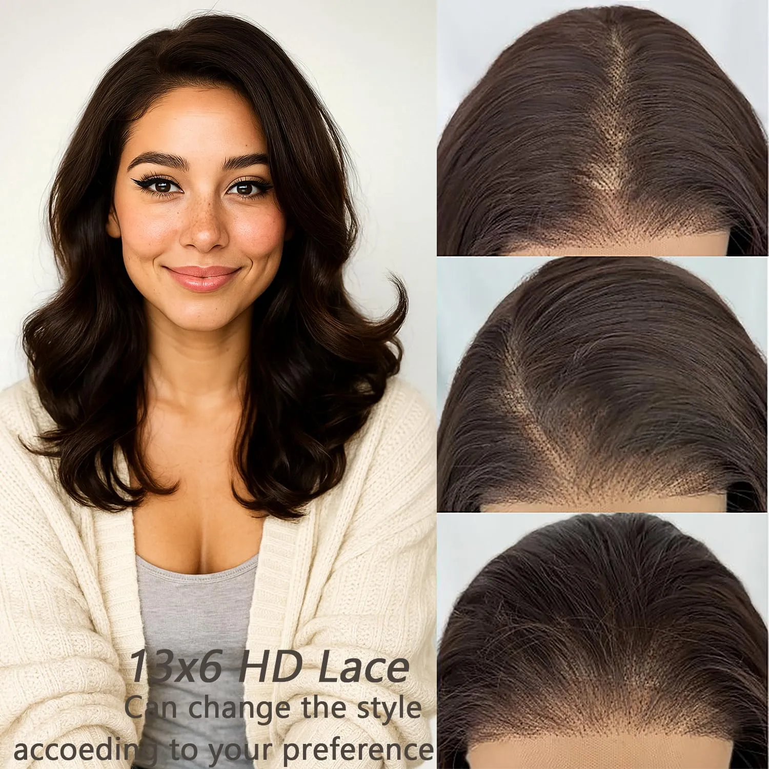 SOKU 13X6 Chocolate Brown Lace Front Wigs Pre Layered, 18 Inch Short Wavy Glueless Wigs Pre Plucked, Body Wave Synthetic Lace Front Wigs for Women