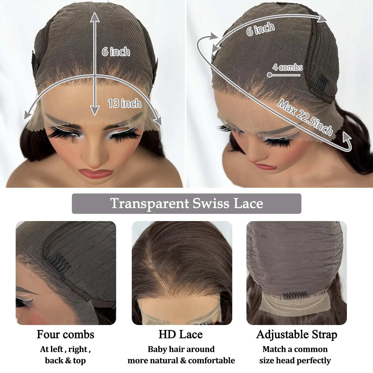 SOKU 13X6 Chocolate Brown Lace Front Wigs Pre Layered, 18 Inch Short Wavy Glueless Wigs Pre Plucked, Body Wave Synthetic Lace Front Wigs for Women