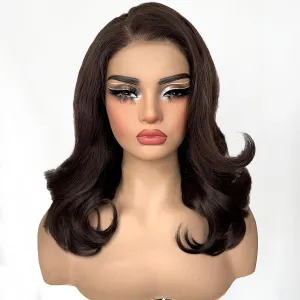 SOKU 13X6 Chocolate Brown Lace Front Wigs Pre Layered, 18 Inch Short Wavy Glueless Wigs Pre Plucked, Body Wave Synthetic Lace Front Wigs for Women