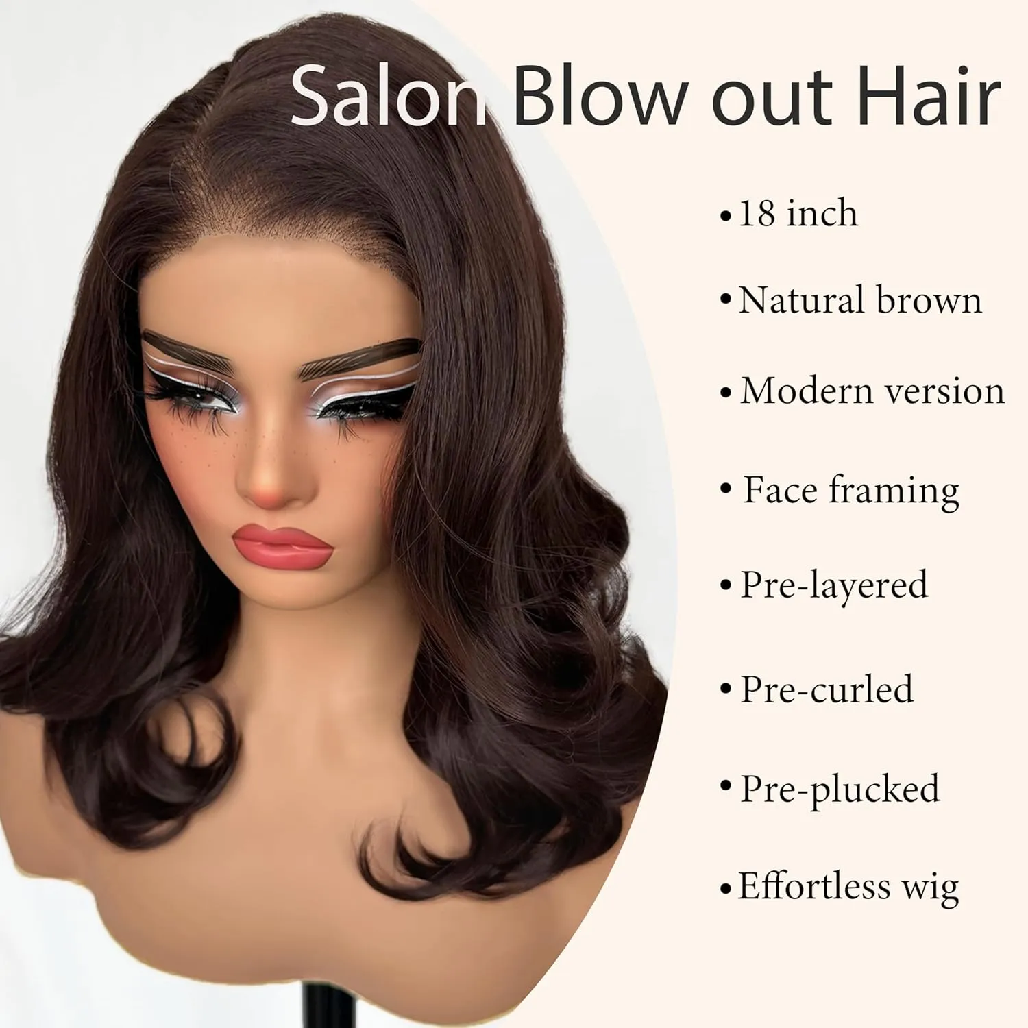 SOKU 13X6 Chocolate Brown Lace Front Wigs Pre Layered, 18 Inch Short Wavy Glueless Wigs Pre Plucked, Body Wave Synthetic Lace Front Wigs for Women