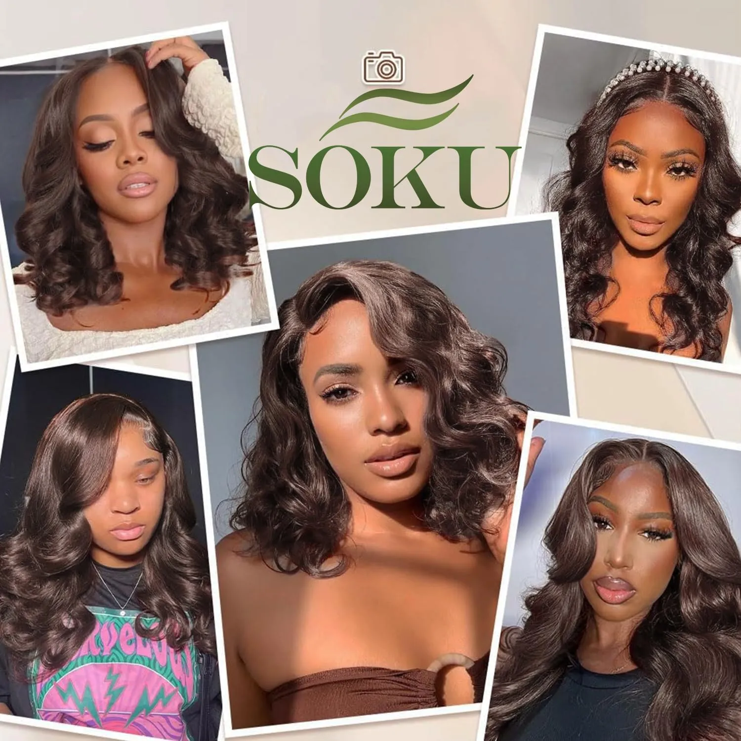 SOKU 13X6 Chocolate Brown Lace Front Wigs Pre Layered, 18 Inch Short Wavy Glueless Wigs Pre Plucked, Body Wave Synthetic Lace Front Wigs for Women