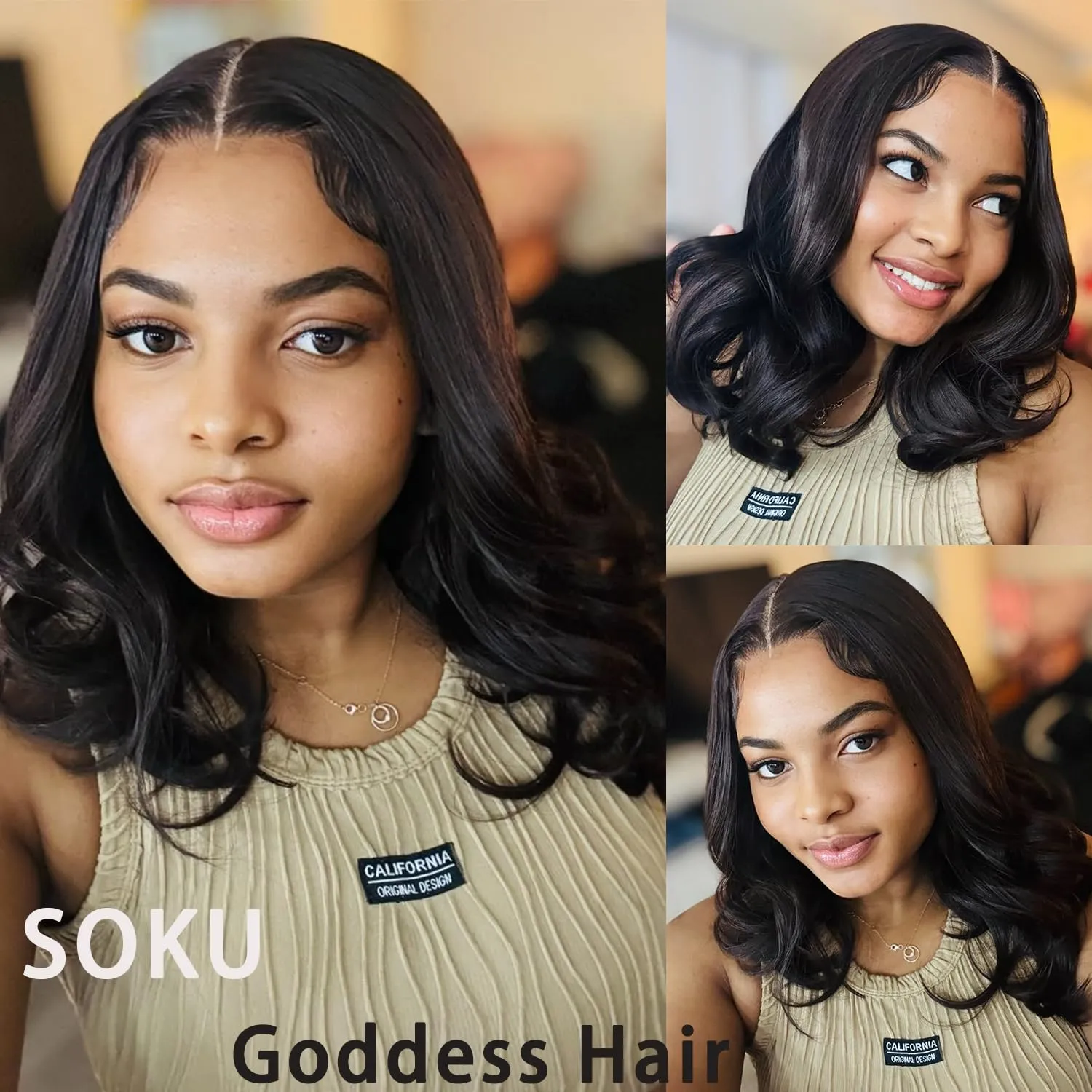 SOKU 13X6 Chocolate Brown Lace Front Wigs Pre Layered, 18 Inch Short Wavy Glueless Wigs Pre Plucked, Body Wave Synthetic Lace Front Wigs for Women