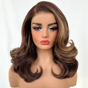 SOKU 13x6 Glueless Lace Front Wigs - Highlight Blonde Body Wave 18 Inch Short Synthetic Hair Wig, Pre Plucked Pre Layered Honey Blonde Wavy Wig for Women, Beginner-Friendly with Tiny Knots
