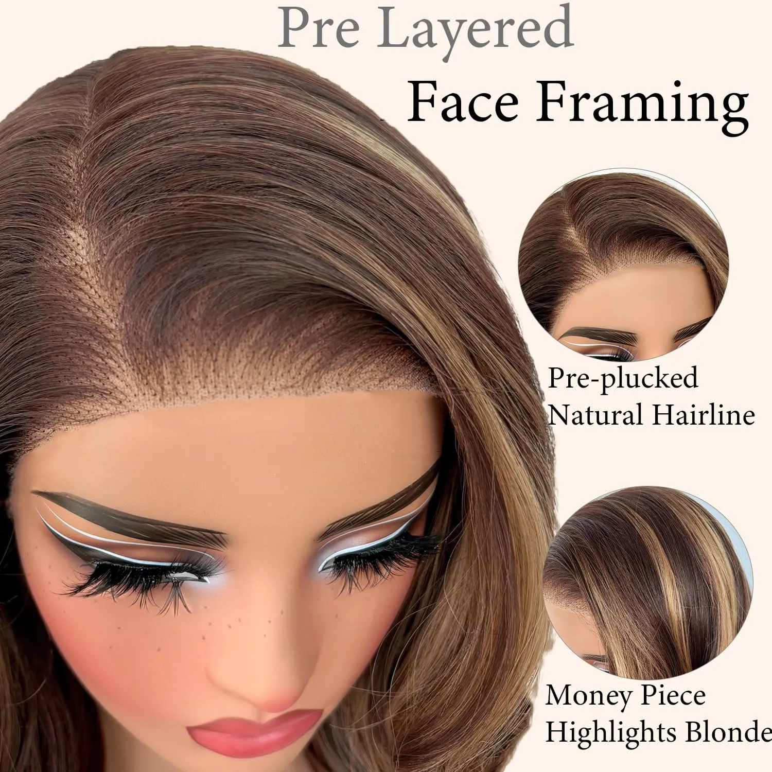 SOKU 13x6 Glueless Lace Front Wigs - Highlight Blonde Body Wave 18 Inch Short Synthetic Hair Wig, Pre Plucked Pre Layered Honey Blonde Wavy Wig for Women, Beginner-Friendly with Tiny Knots