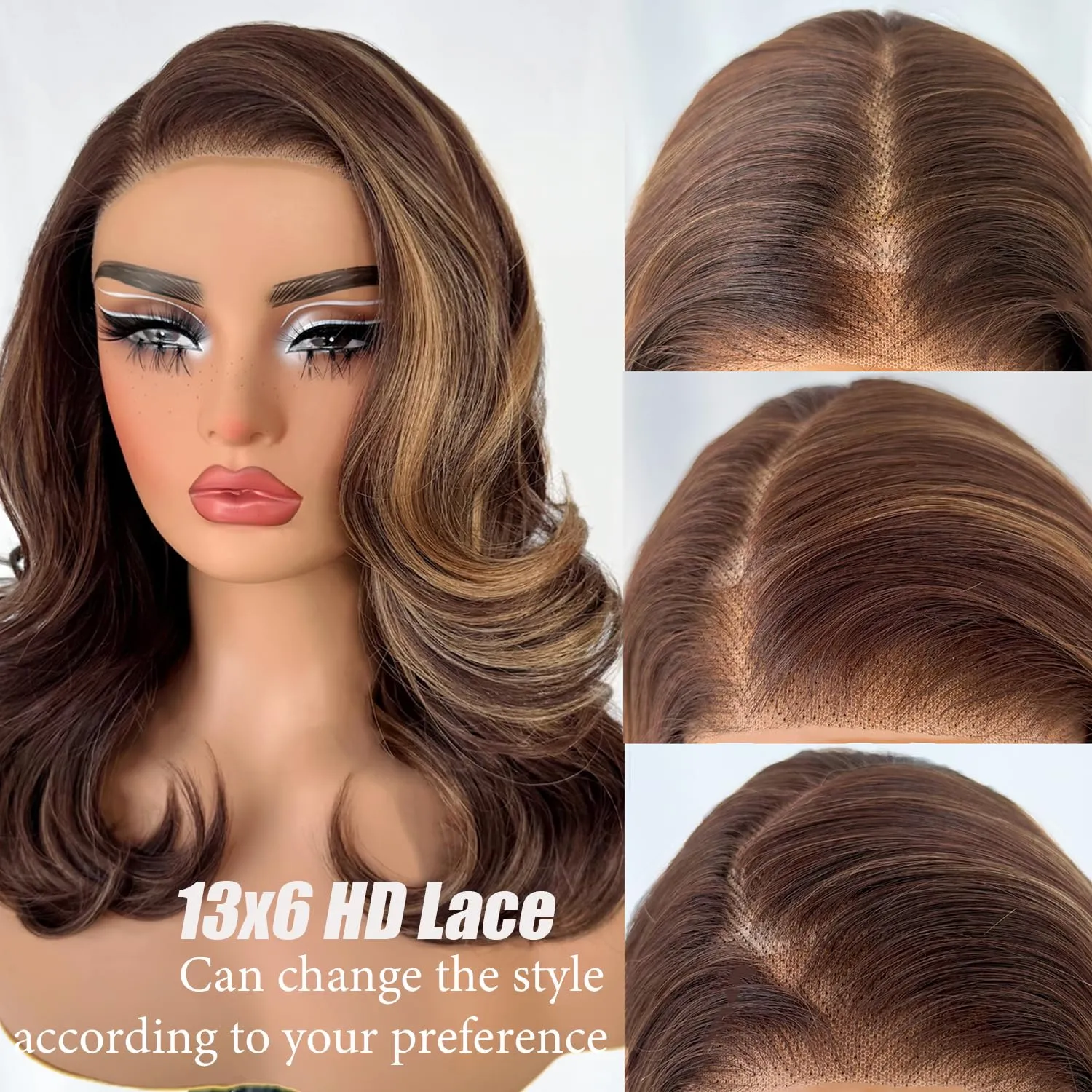 SOKU 13x6 Glueless Lace Front Wigs - Highlight Blonde Body Wave 18 Inch Short Synthetic Hair Wig, Pre Plucked Pre Layered Honey Blonde Wavy Wig for Women, Beginner-Friendly with Tiny Knots