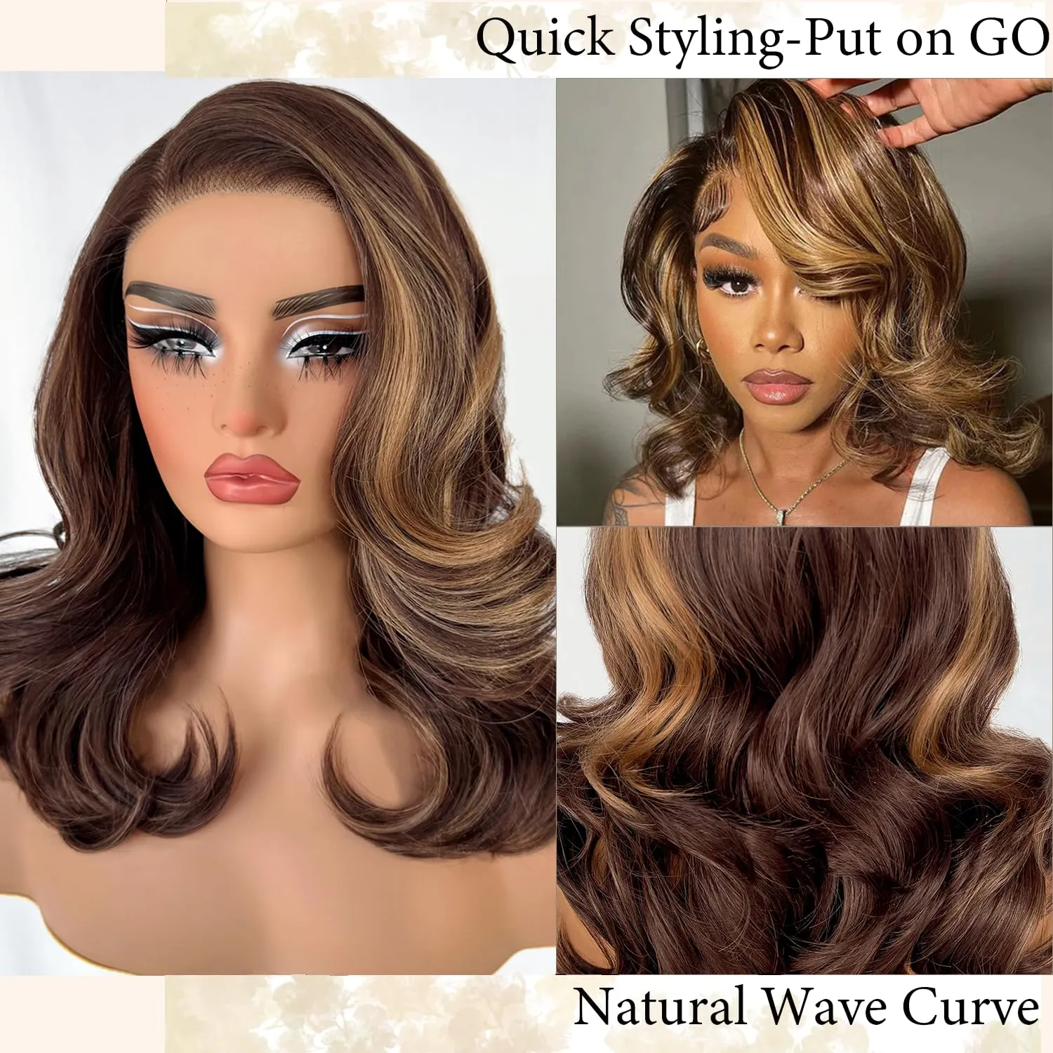 SOKU 13x6 Glueless Lace Front Wigs - Highlight Blonde Body Wave 18 Inch Short Synthetic Hair Wig, Pre Plucked Pre Layered Honey Blonde Wavy Wig for Women, Beginner-Friendly with Tiny Knots
