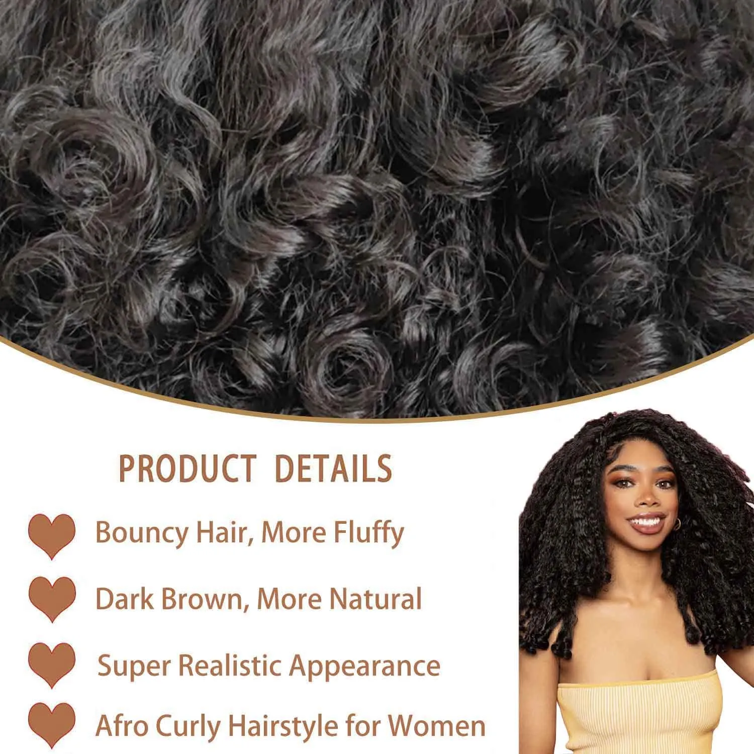 SOKU Afro Curly Lace Front Wig Synthetic Kinky Straight with Curly Ends T Part HD Transparent Swiss Lace Fluffy Bouncy Hair Wigs 20 Inch Dark Brown Heat Friendly Afro Wigs for Black Women