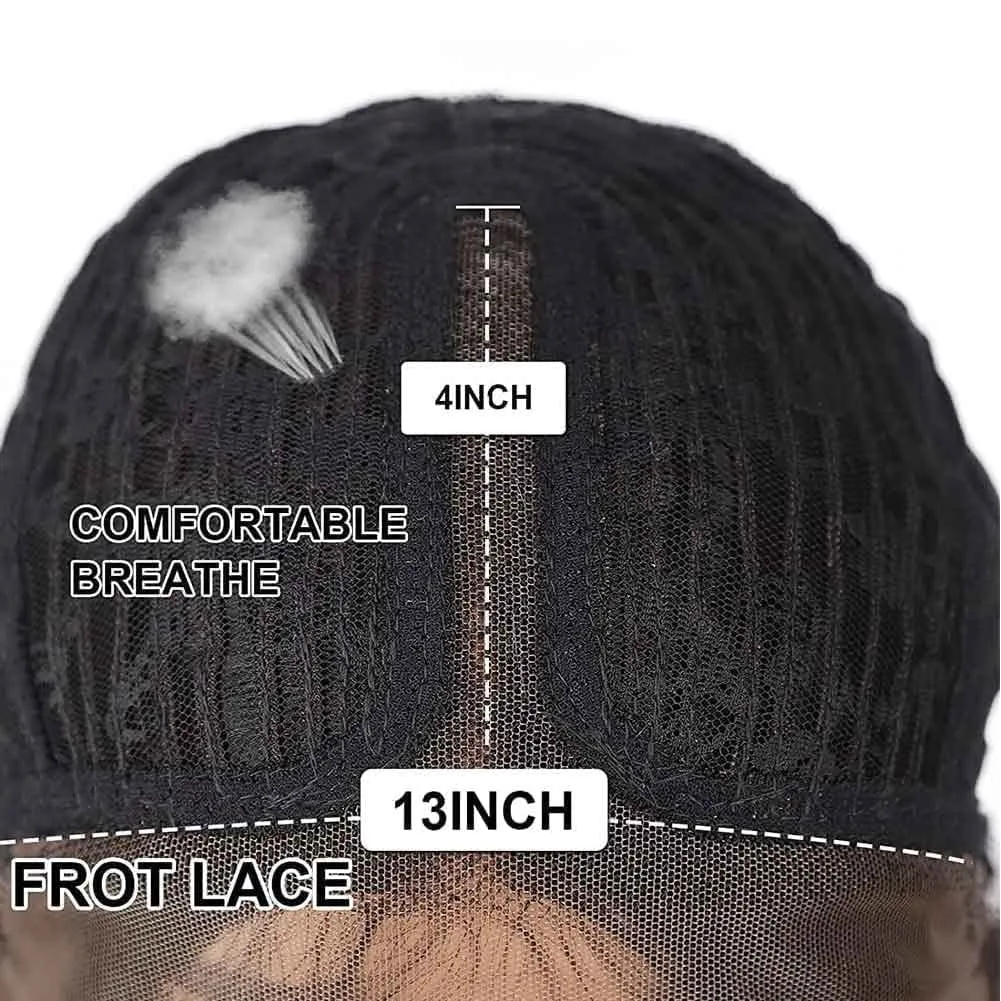 SOKU Afro Kinky Straight Lace Front Wig Synthetic 20 Inch Highlight Brown Crimp to Curl Pre-plucked T Part Transparent Lace Yaki Wigs for Black Women Daily Wig