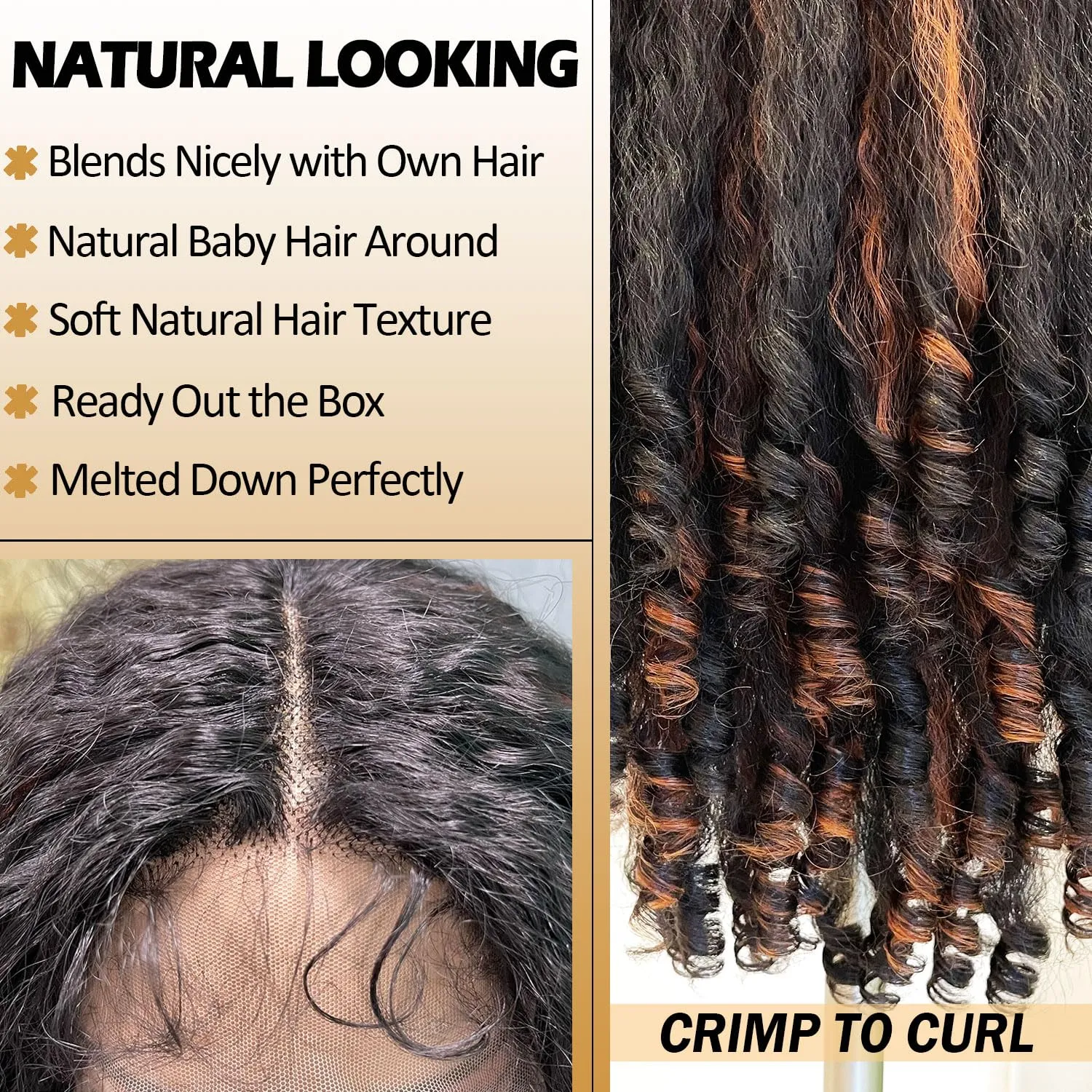SOKU Afro Kinky Straight Lace Front Wig Synthetic 20 Inch Highlight Brown Crimp to Curl Pre-plucked T Part Transparent Lace Yaki Wigs for Black Women Daily Wig