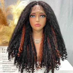 SOKU Afro Kinky Straight Lace Front Wig Synthetic 20 Inch Highlight Brown Crimp to Curl Pre-plucked T Part Transparent Lace Yaki Wigs for Black Women Daily Wig