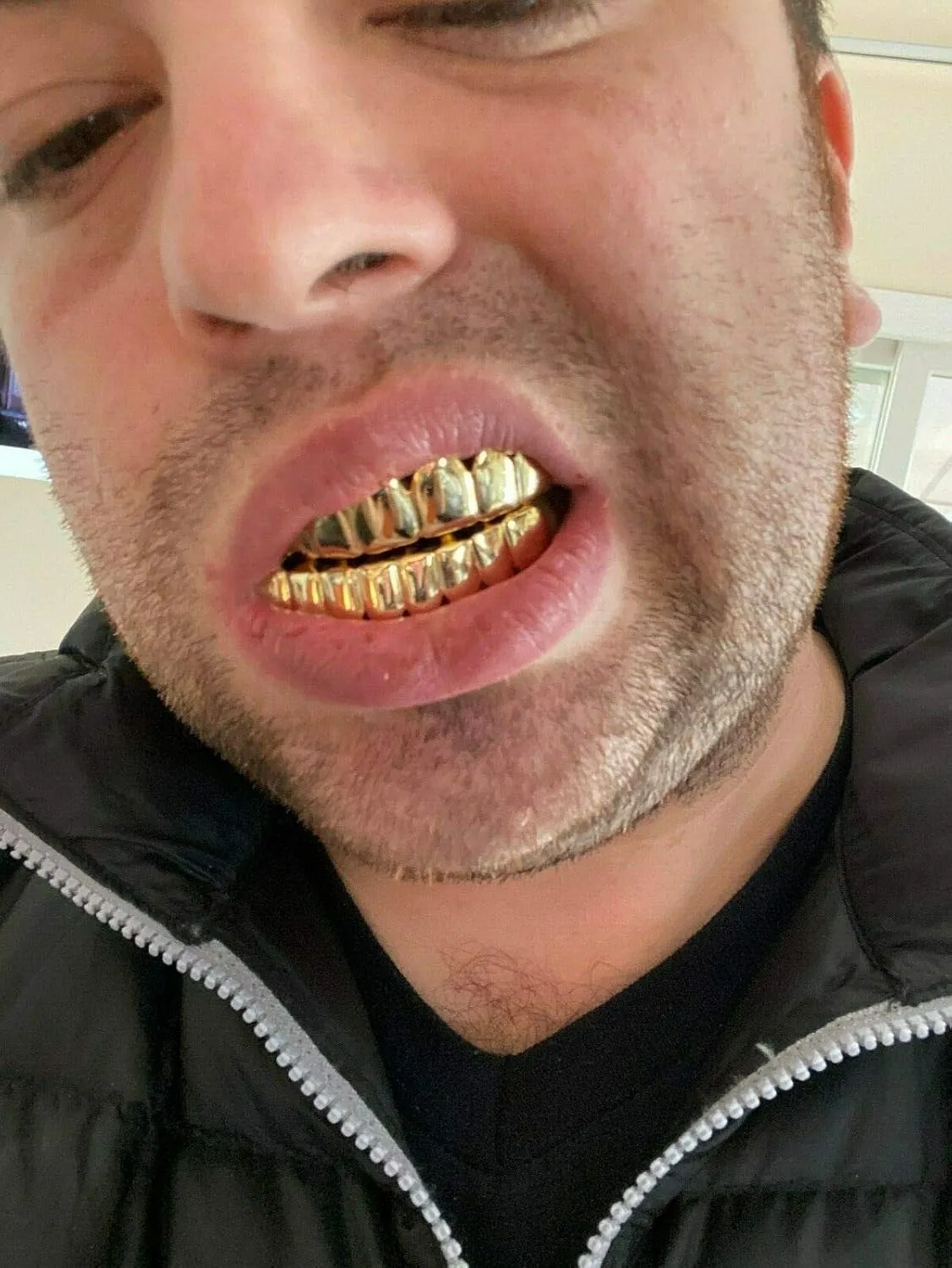 Solid 925 Sterling Silver Grillz - 14K Yellow Gold Finish - 6 Or 8 Tooth Or Single Caps/Top & Bottom Grills For Teeth - Real Solid Silver Fronts Don't Change Color