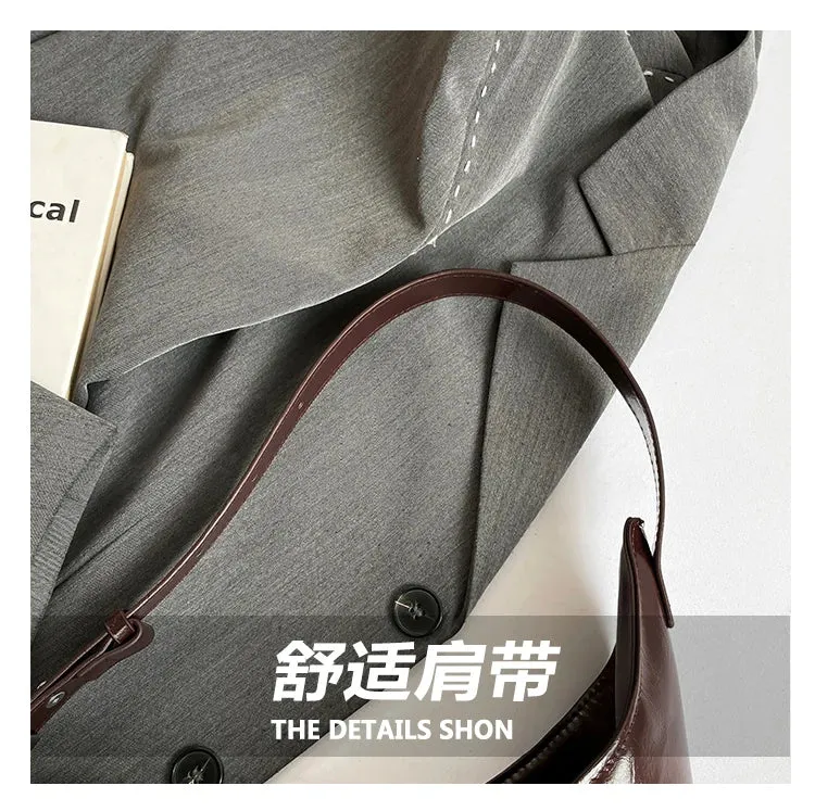 Solid Color Rivet PU 2025 High Quality Bucket Shoulder Bag Buckle Popular Fashion Crossbody Bag Soft Versatile Simple Handbag
