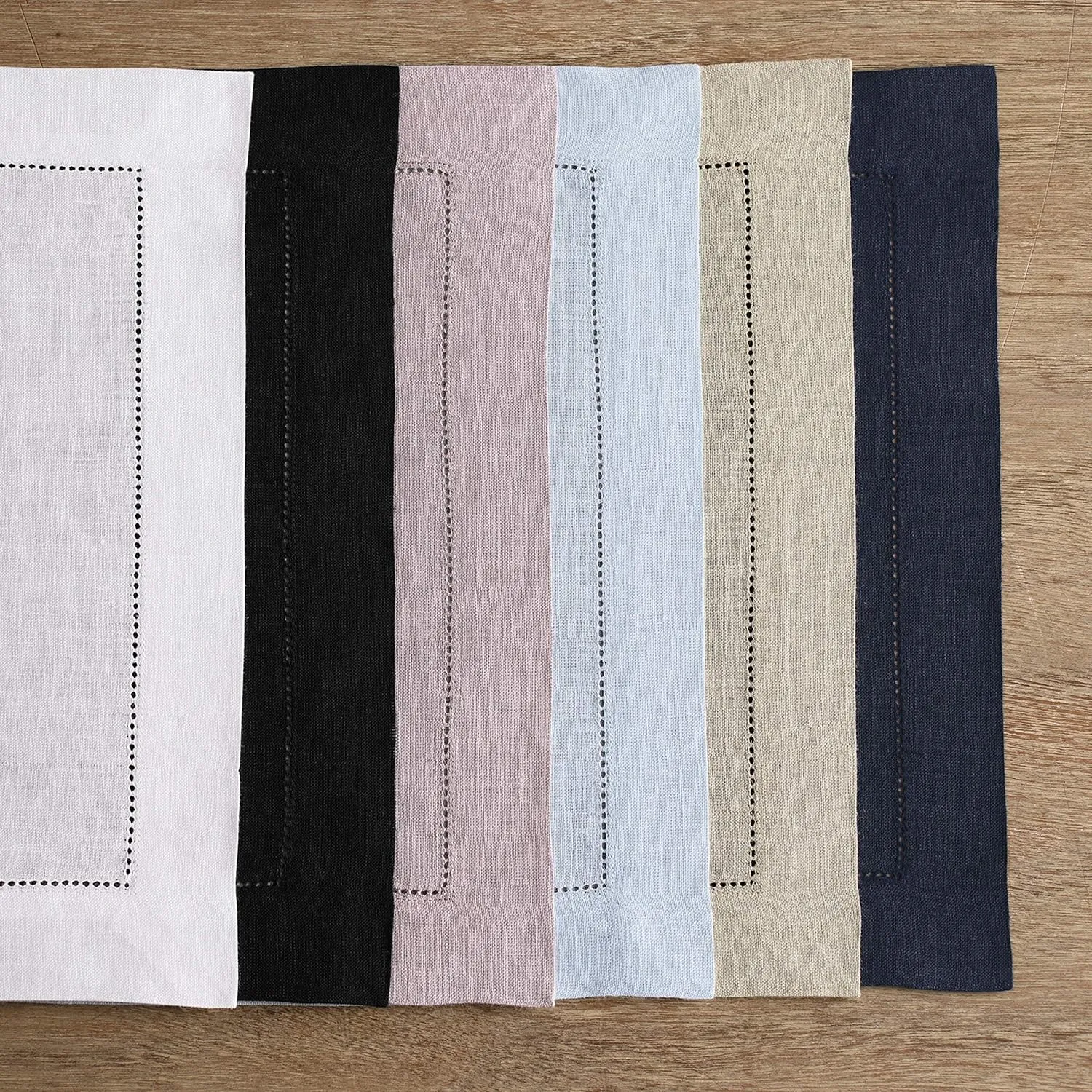 Solino Home Linen Placemats Set of 4 - Classic Hemstitch White Placemats 14 x 19 Inch - 100% Pure Linen Table Mats for Spring, 4th of July, Memorial Day, Summer