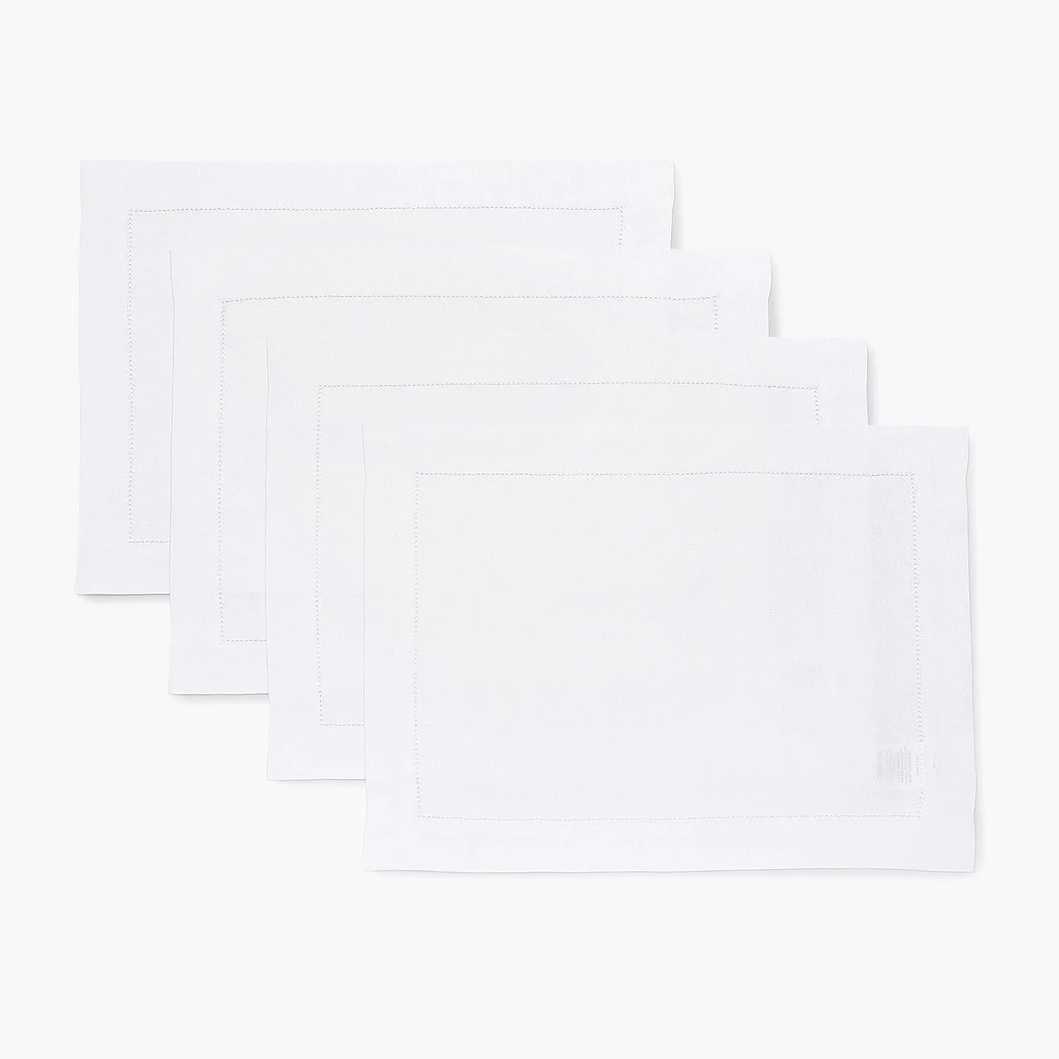 Solino Home Linen Placemats Set of 4 - Classic Hemstitch White Placemats 14 x 19 Inch - 100% Pure Linen Table Mats for Spring, 4th of July, Memorial Day, Summer