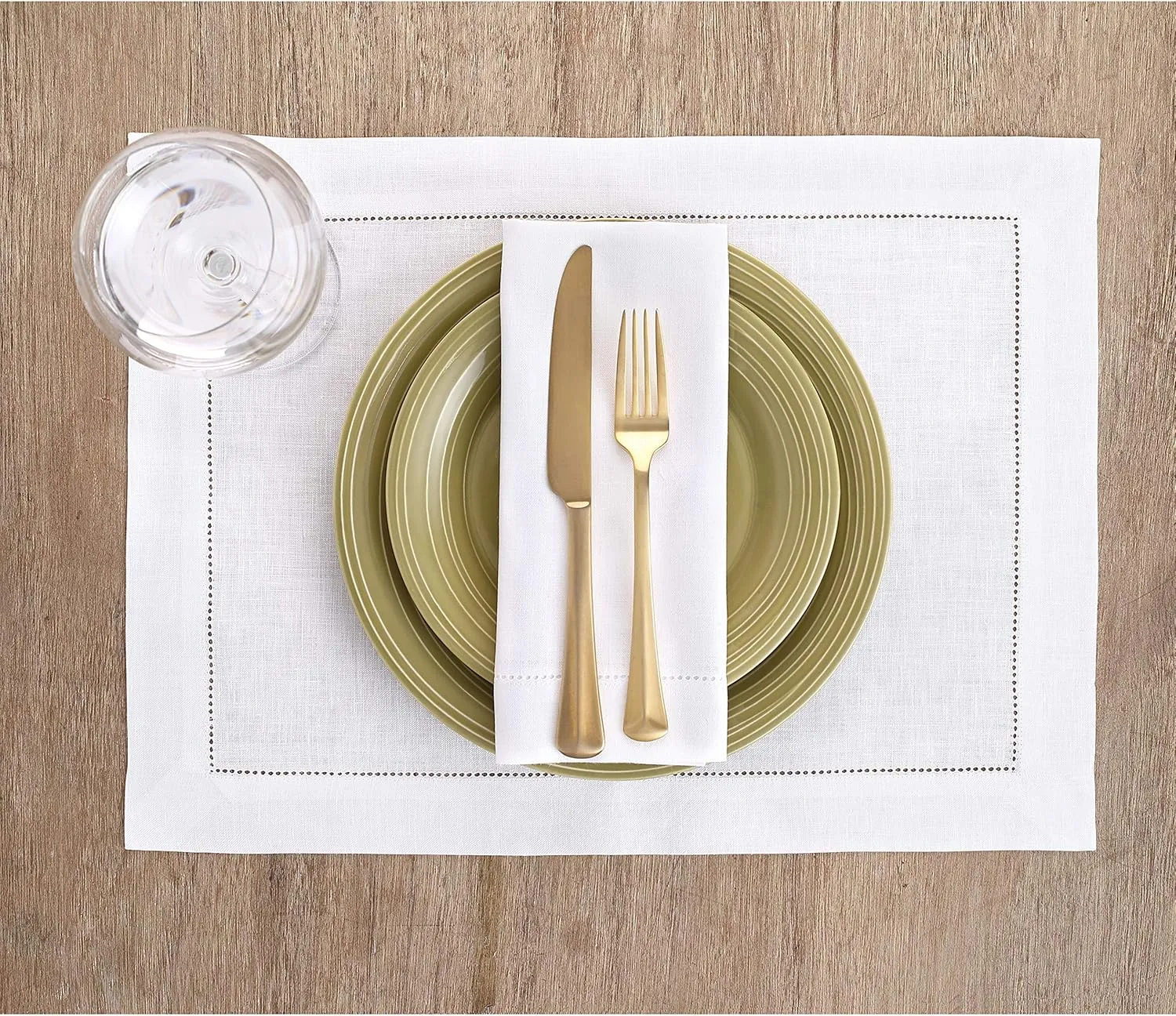 Solino Home Linen Placemats Set of 4 - Classic Hemstitch White Placemats 14 x 19 Inch - 100% Pure Linen Table Mats for Spring, 4th of July, Memorial Day, Summer